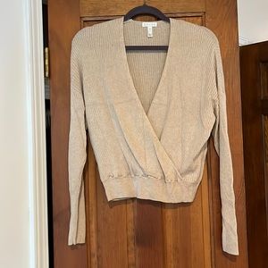 Leith ribbed wrap front cream sweater. Size Small.